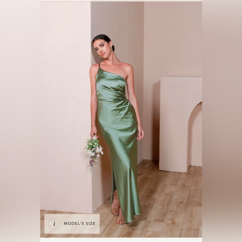 Revelry Jade Satin Dress in Sage, 8